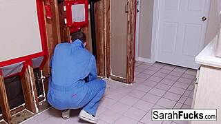 Sexy Tattoo Milf Sarah Pays Plumber with Tight Pussy and Blowjob