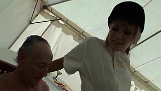 elegant blonde milf roughly fucked at the racetrack