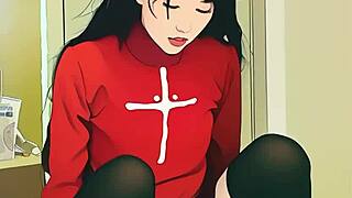 tiny ai asian girl tries big dildo