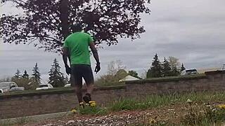 Practicing my private indoor workout routine outdoors now...