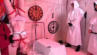 Bound teen gapes ass wide open after monster dildo stretch.