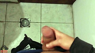 Skinny dude's WORK BATHROOM quick jerk-off with monster cock pov