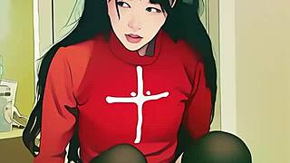 tiny ai asian girl tries big dildo