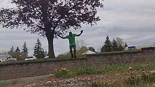 Practicing my private indoor workout routine outdoors now...