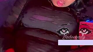 Goth ebony babe squirts nonstop wanna see her soak everything?