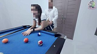 thai babe climbs pool table for hard doggystyle creampie daddy fuck 😈💦🇹🇭