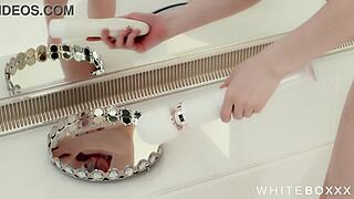 squirting brunette fucks monster cock in dorm almost caught by janitor part 3