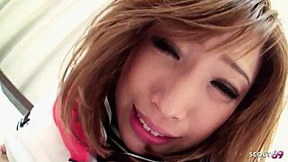 petite japanese schoolgirl chats dirty before classmate's uncensored creampie