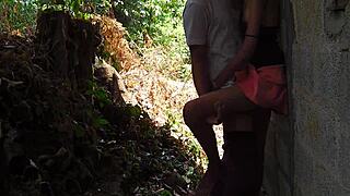 Sri Lankan Skinny Teases Narrow Ass for Neighbor Outdoors