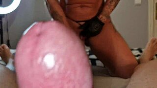 danaxmuscles' huge tits bounce as she deepthroats monster cock