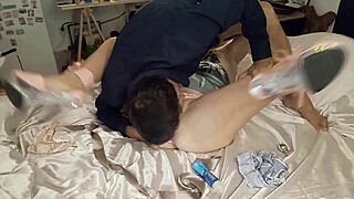 White Milf In Satin Lingerie Green Nightie Rose Panties Heels Gets Pussy Licked Ass Fingered!