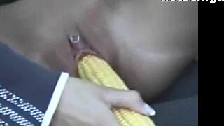 Mature Woman Shoves Corn Deep In Shaved Vagina Car Fuck