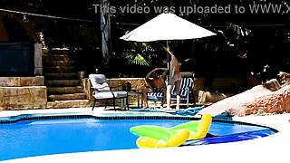 emma haize kneels poolside for huge cock pov deepthroat blowjob ending in facial cumshot
