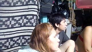 we were webcamming with fati then got solo flashing girlfriend crossdressing threesome fun