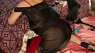 french amateur slut begs for rough fuck in satin underwear and stockings while bent over...