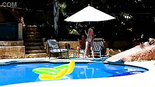 emma haize kneels poolside for huge cock pov deepthroat blowjob ending in facial cumshot