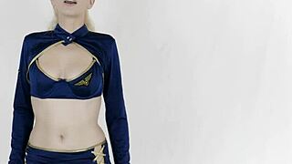 Drunk blonde babe gapes ass with huge anal toys on airplane