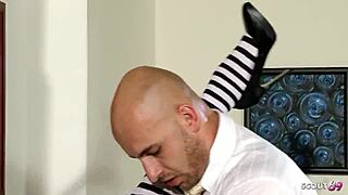 Slim Madi's costume socks seduce boss for wife-away cheat fuck