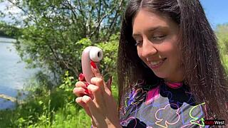 outdoor toy play leads to three squirting orgasms then anal creampie surprise