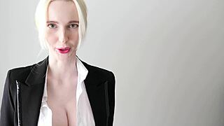 busty blonde stepmom secretary milf creampied with footjob before office work