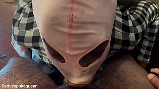 black queen gags on facefuck pukes while licking taint cum in eye