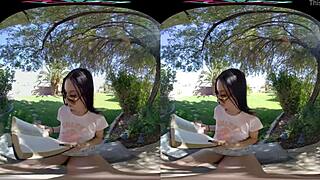oh yeah! Naughty Jazmin Luv Rides Cock Doggystyle Outdoors!