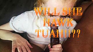 Shy petite teen deepthroats big black cock and swallows