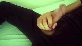 Horny Black Guy Jerks Massive Cock in Bedroom Moaning Till Explosive Cumshot