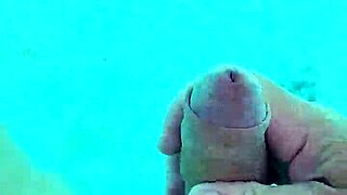 Guy strokes cock solo naked poolside handjob masturbation voyeur tease in public water 3
