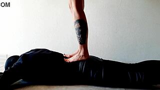 domina nika tramples belly hard 💥 feet on stomach fetish 😈