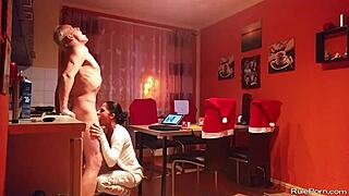 the couple dives into wild oral sex licking pussy right in the kitchen