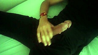 Horny Black Guy Jerks Massive Cock in Bedroom Moaning Till Explosive Cumshot