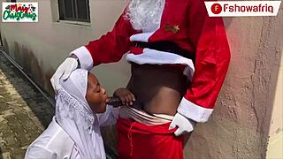 chubby ebony bent over wet pussy for santa's long black cock xmas