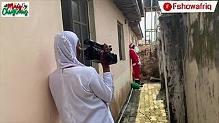 chubby ebony bent over wet pussy for santa's long black cock xmas