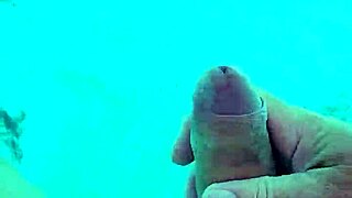 Guy strokes cock solo naked poolside handjob masturbation voyeur tease in public water 3