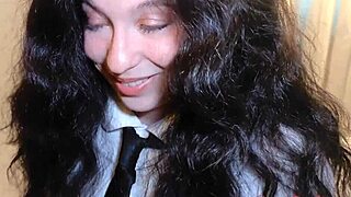 curvy schoolgirl skirt lifted for quick creampie doggystyle pussy fuck before parents home