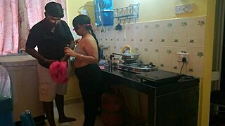 Big ass Bengali bhabhi bends over kitchen counter for neighbor's rough doggystyle pounding and cum