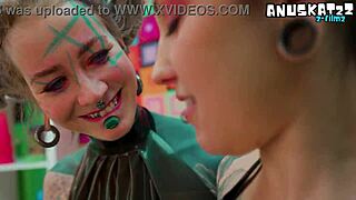 inked goth lesbians fist gaping asses in latex skirts