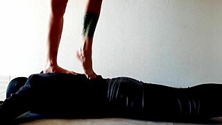 domina nika tramples belly hard 💥 feet on stomach fetish 😈
