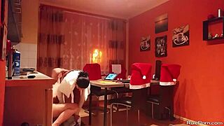 the couple dives into wild oral sex licking pussy right in the kitchen