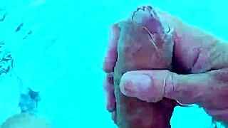 Guy strokes cock solo naked poolside handjob masturbation voyeur tease in public water 3