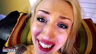 Slim blonde coed Olyssia takes tight ass fuck first time