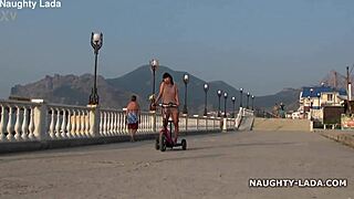 naughty wife rides naked in public