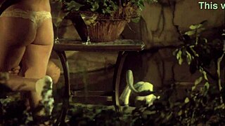 blonde hottie rides cock missionary in garden evening