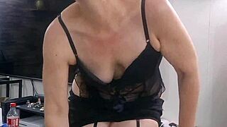 mature milf slips into sexy lingerie and stockings for teasing reveal