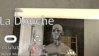 Redhead plays naughty shower bathing game reality style.