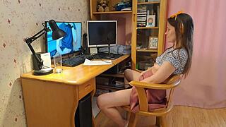 Brunette Girl Next Door Fingers Tight Pussy on Webcam