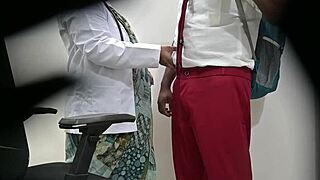 Woman Examines Schoolboy's Cock in Public Hospital Outdoors