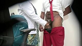 Woman Examines Schoolboy's Cock in Public Hospital Outdoors