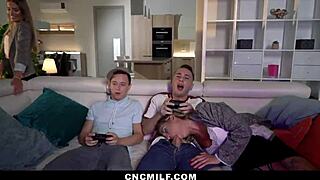 twin stepmoms work overtime draining stepsons' cocks!